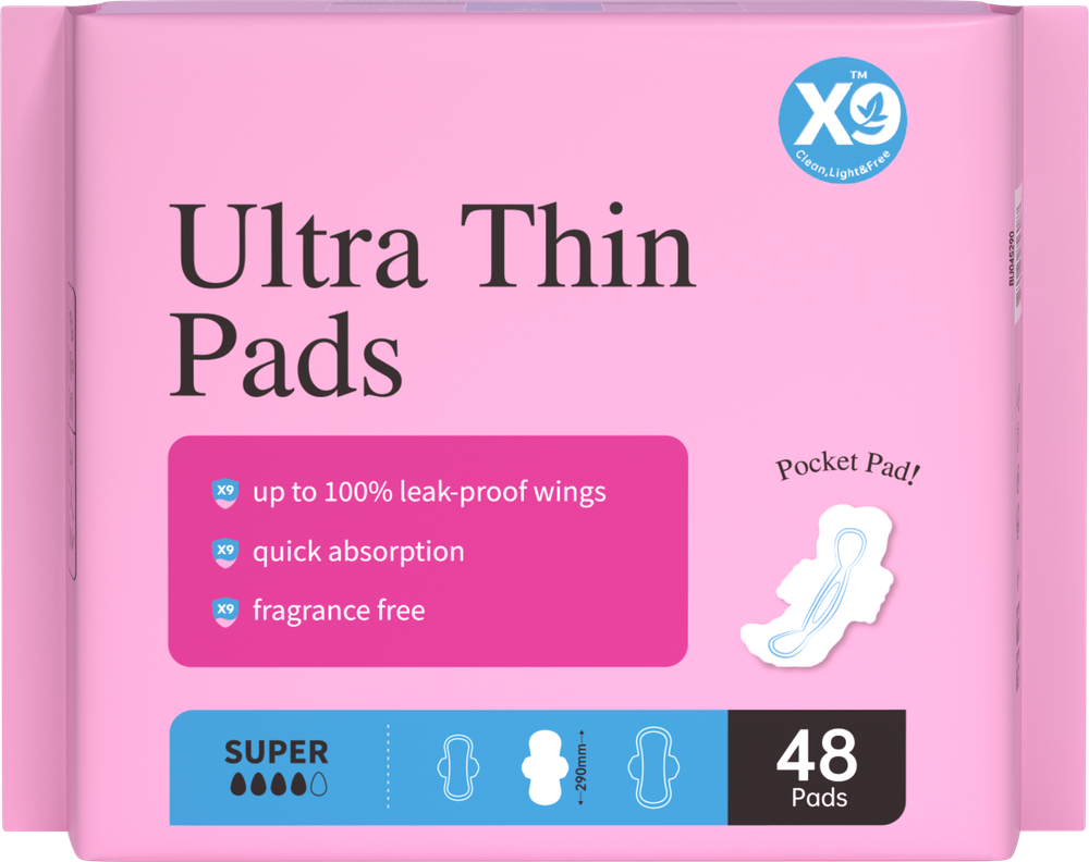 X9 Ultra Thin Pads in pink packaging