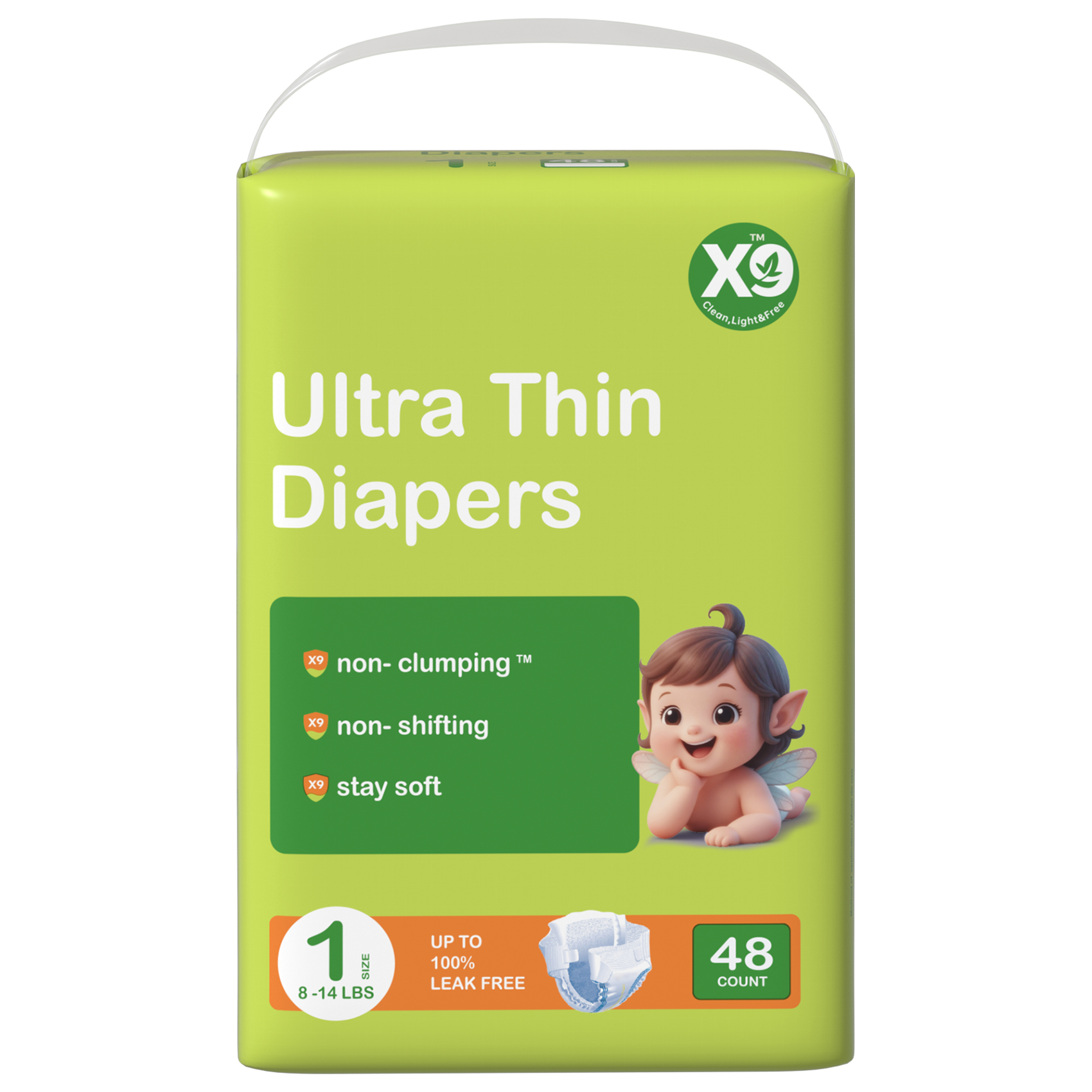 X9 Baby Diapers · Size 1 · 48 count