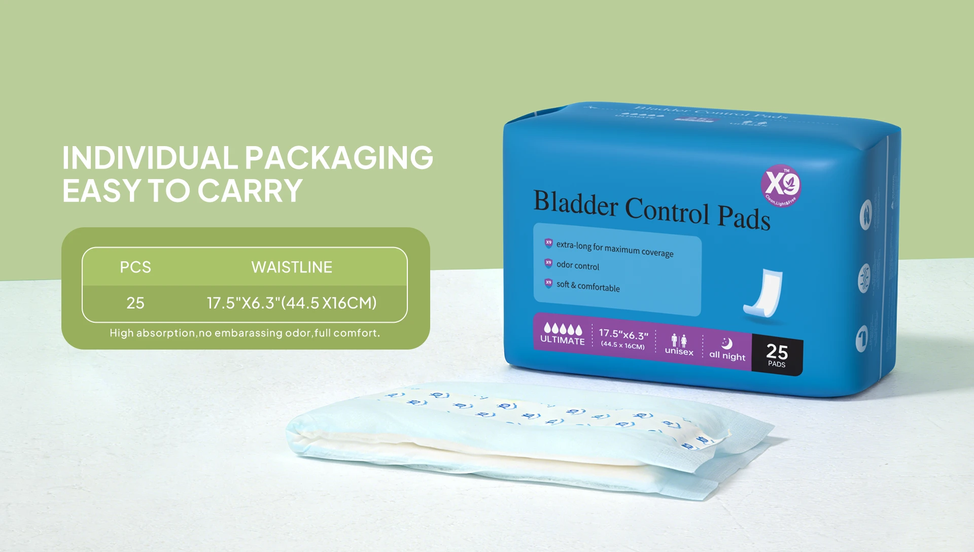Bladder control pads individual pack