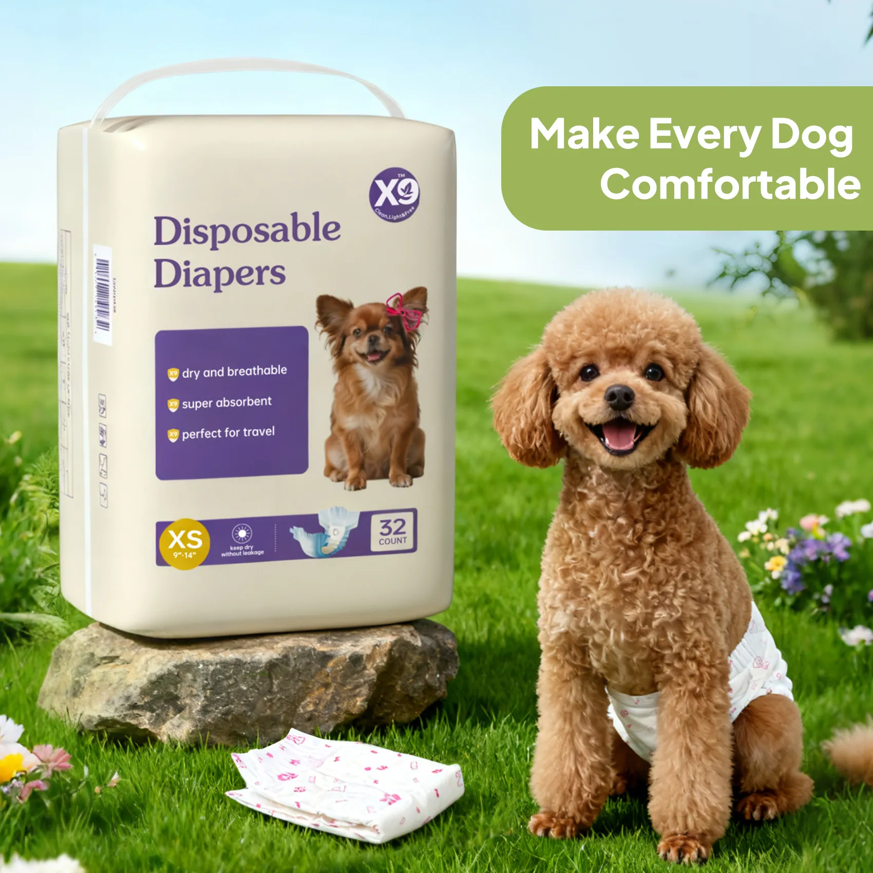 Disposable Female Dog Diapers – Ultra-Absorbent Dog Period Diapers for Heat, Estrus & Urinary Incontinence – Leak-Proof Physiological Pants with Tail Hole – 32 Count (XS/S/M/L)