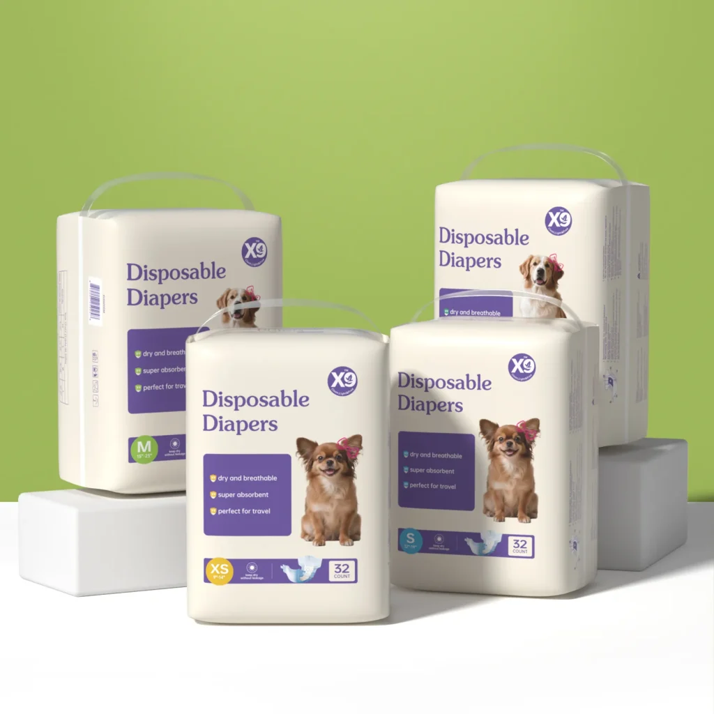 Disposable Female Dog Diapers – Ultra-Absorbent Dog Period Diapers for Heat, Estrus & Urinary Incontinence – Leak-Proof Physiological Pants with Tail Hole – 32 Count (XS/S/M/L)