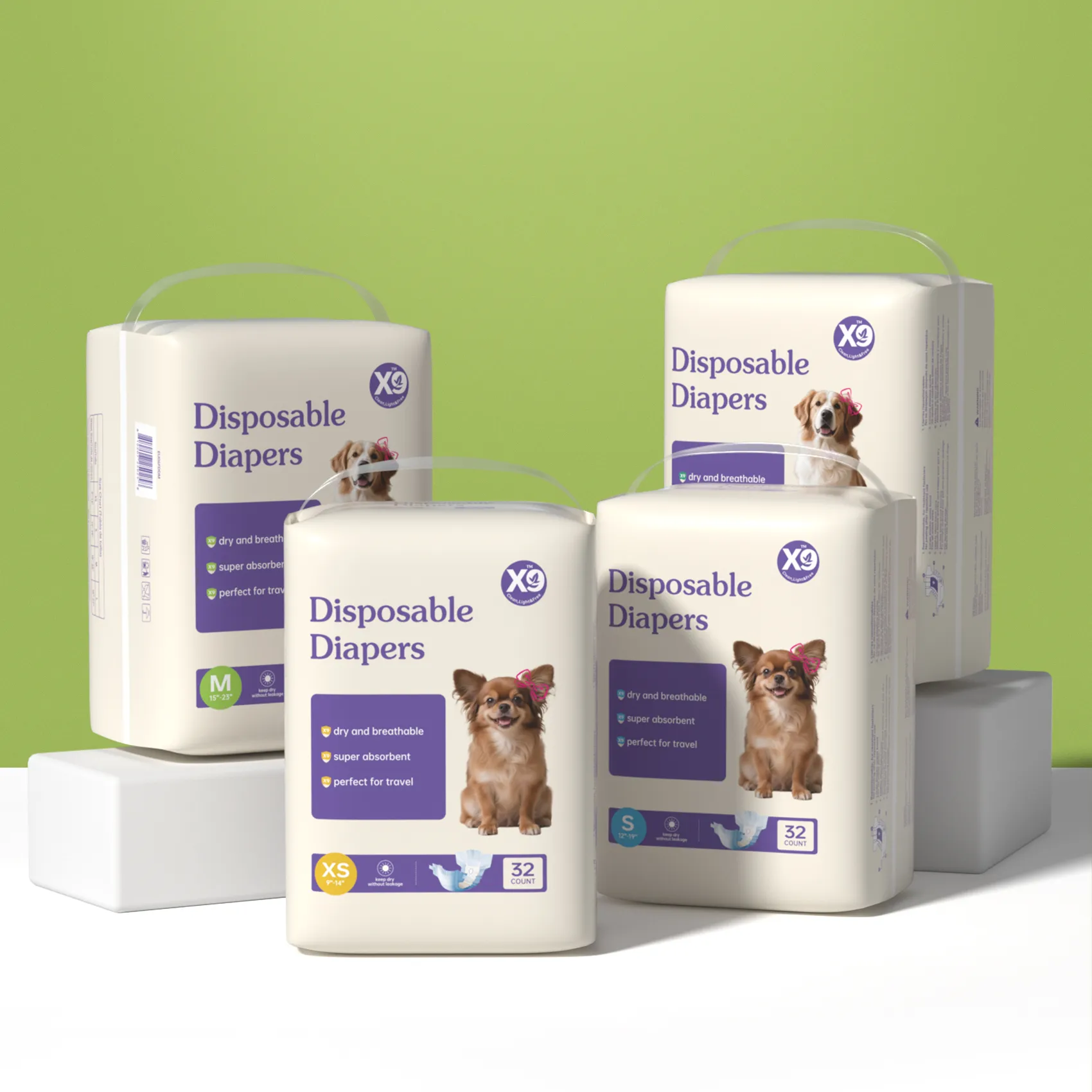 Disposable Female Dog Diapers – Ultra-Absorbent Dog Period Diapers for Heat, Estrus & Urinary Incontinence – Leak-Proof Physiological Pants with Tail Hole – 32 Count (XS/S/M/L)