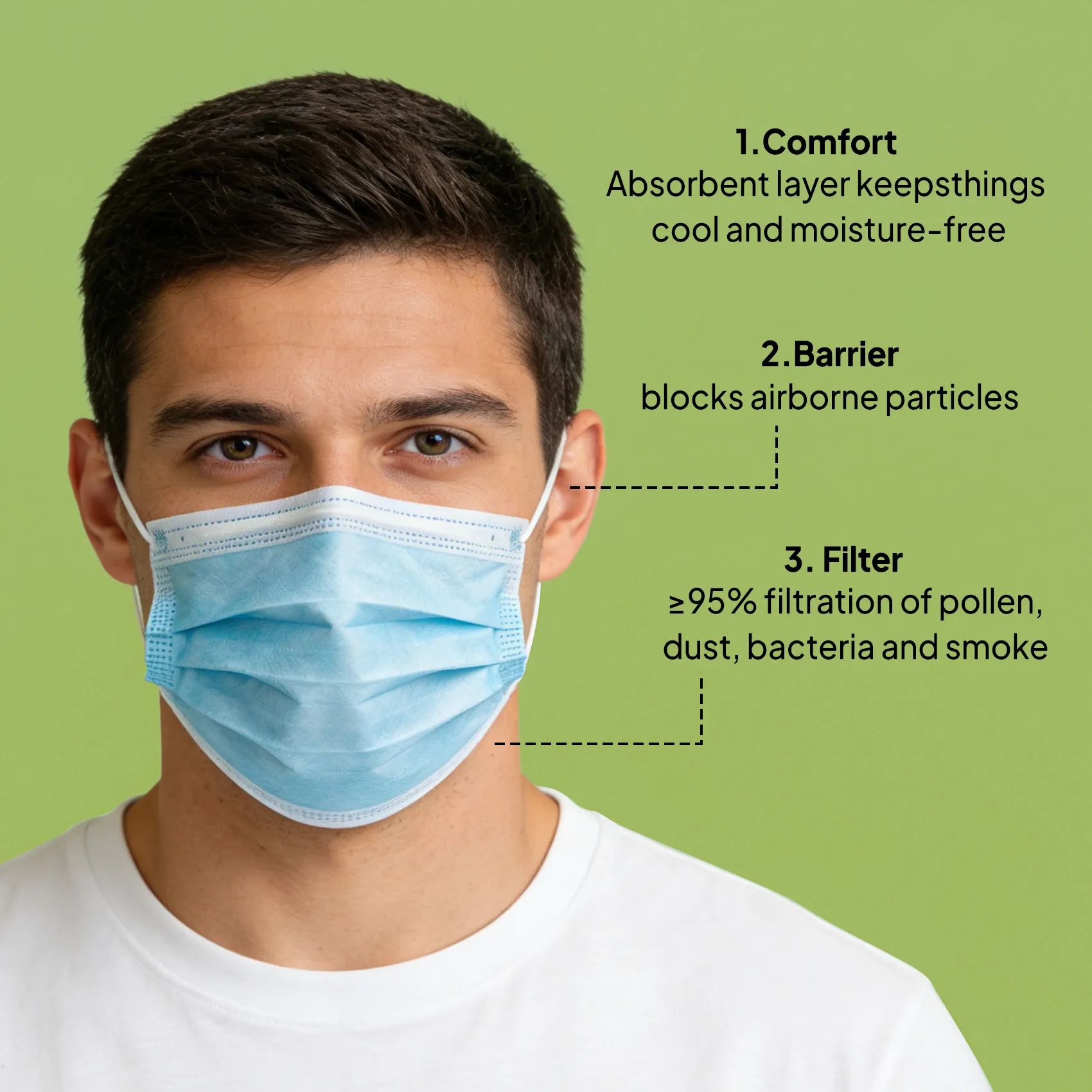 X9 50 Pack Disposable Face Masks, 3-Ply Blue Protective Masks with Elastic Ear Loops and Adjustable Nose Bridge, Breathable & Comfortable 3-Layer Filter Mask for Adults, Men & Women