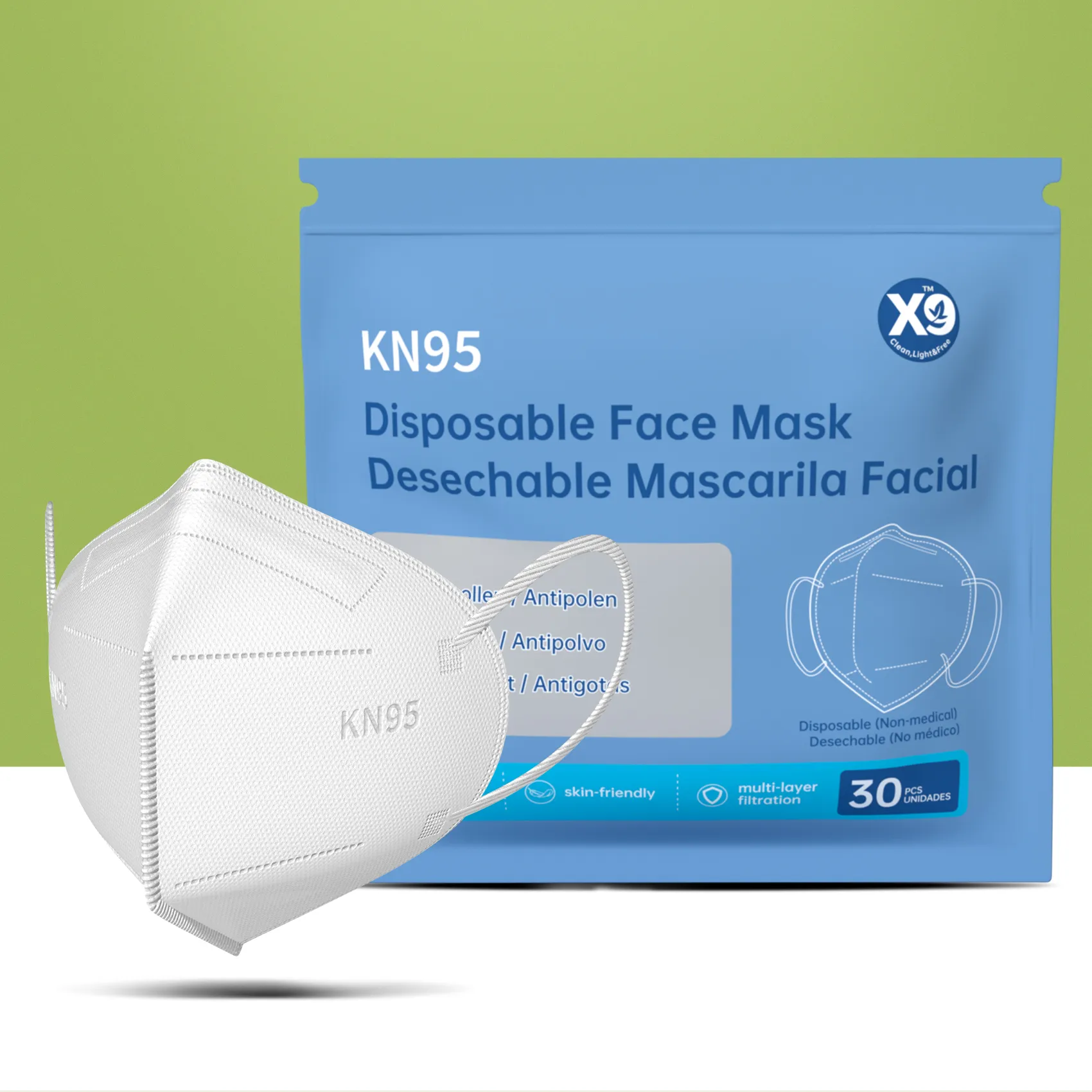 X9 30 Pack KN95 Face Masks, 5-Layer Breathable Disposable Protective Masks, PFE ≥95% High Filtration Efficiency, 3D Design & Comfortable Elastic Ear Loops for Adults Men Women, White